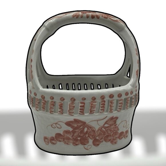 Nora Fenton Designs Ceramic White and Pink Basket Grape Pattern Made in Thailand - Picture 14 of 16